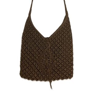 Y2K Old Navy Brown Crossbody Bag Woven Macrame Cotton Hippie 2000 Boho